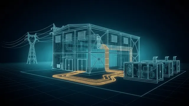 Can a Data Center Use Grid Power and On-Site Power Together? - 3D Wireframe Animation