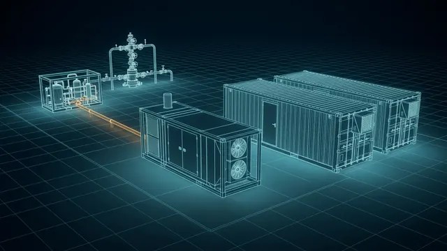 How Are Data Centers Built at the Wellsite? – Containers on the Pad - 3D Wireframe Animation