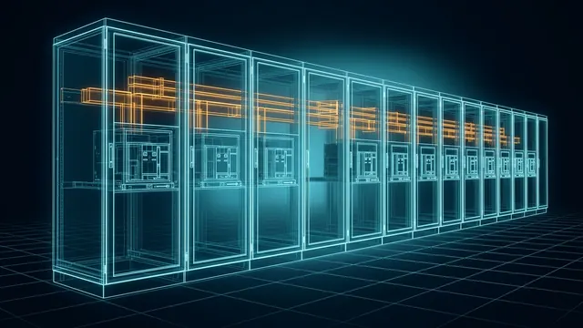 Medium-Voltage Distribution in a Data Center – Gear and Layout - 3D Wireframe Animation