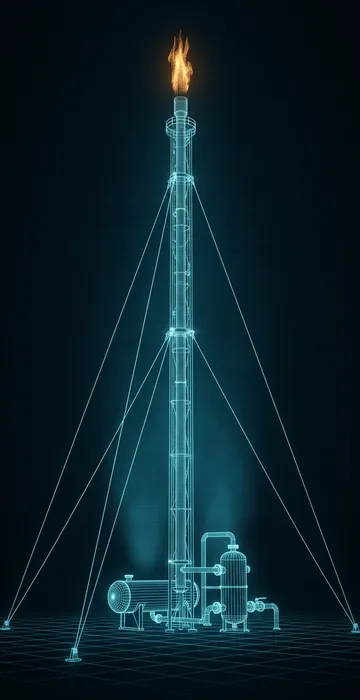 How Does a Flare Stack Work? – Combustion Efficiency and Design - 3D Wireframe Animation