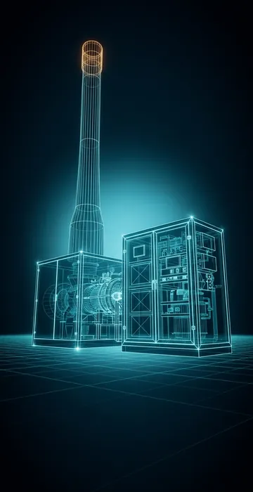 On-Site Power Generation Options – Gas, Solar, Fuel Cells, Storage - 3D Wireframe Animation