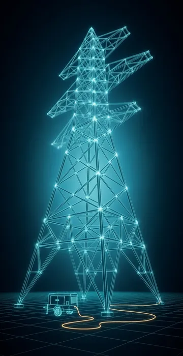 What Is Bridge Power for Data Centers? – Running Until the Grid Arrives - 3D Wireframe Animation
